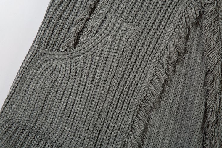 Street Style Tassel Fringe Design Knitted Cardigan For Men Women, Loose And Casual Loose-Fit Sweater_voghion.com