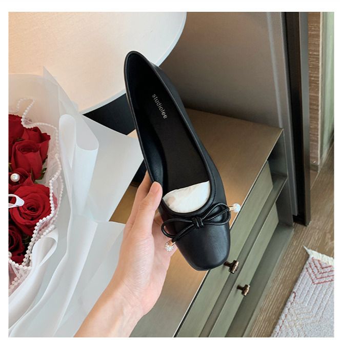 klasyczne, okrągłe, kokardkowe i płytkie, wykwintne baletki z pereł, damskie, płaska podeszwa_voghion.com