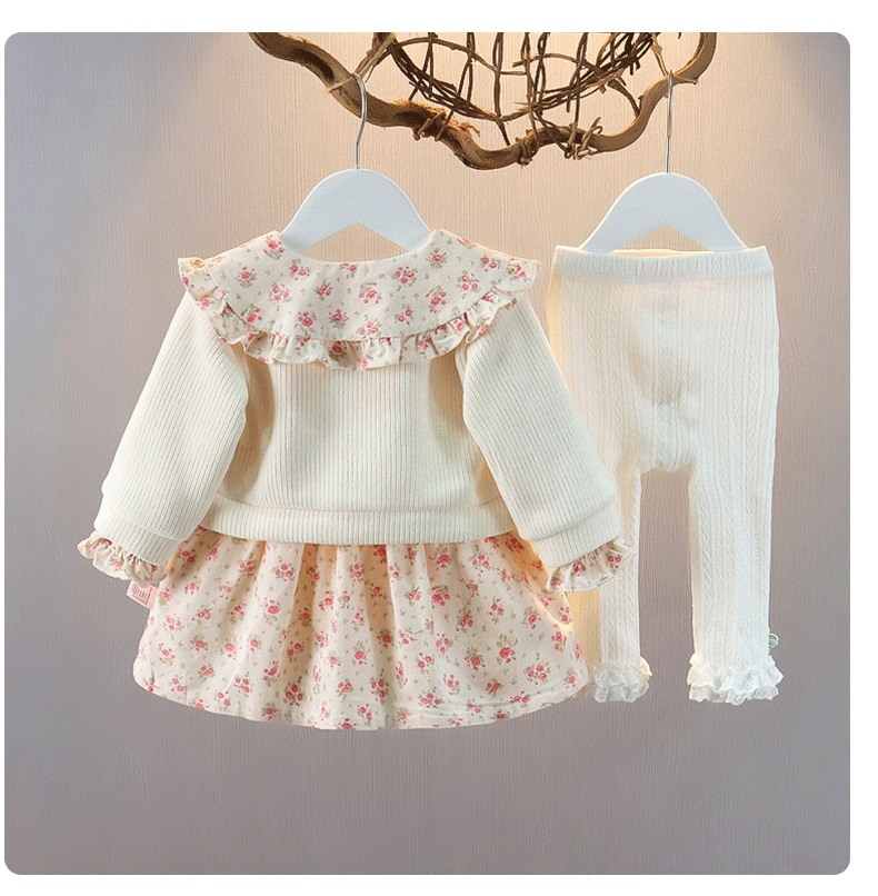 kid's clothing Floral three-piece autumn dress for baby girls Western style little girl dress set_voghion.com