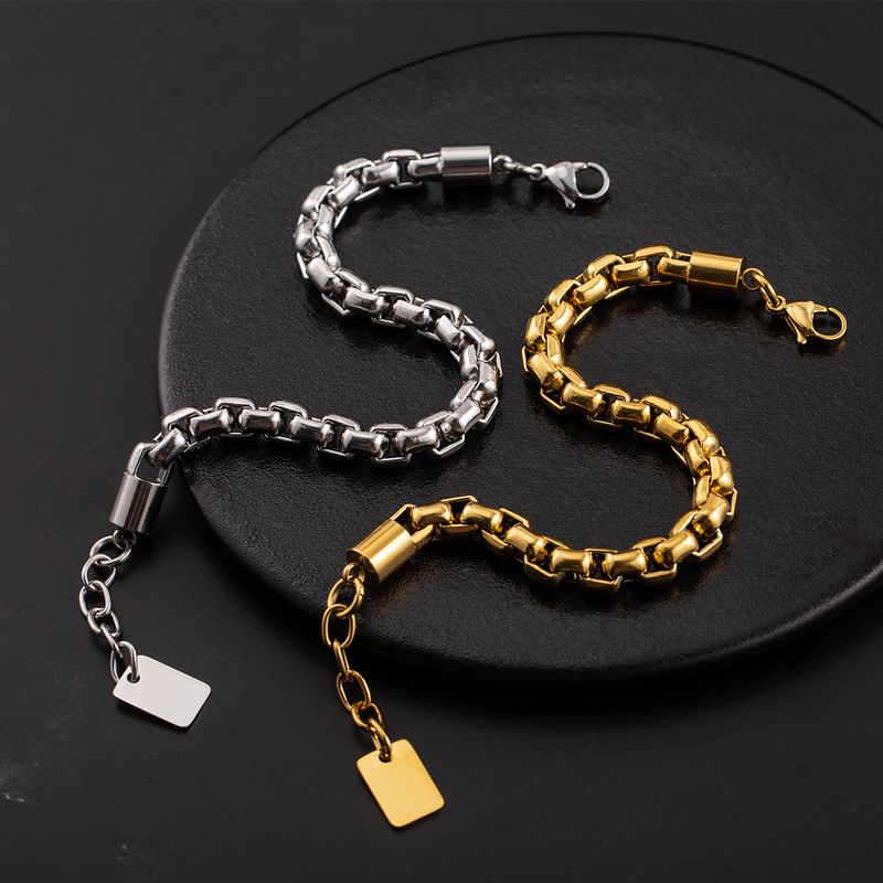 Bracciale alla moda hip-hop in acciaio inossidabile placcato oro con catena a maglie spesse, stile casual da uomo._voghion.com