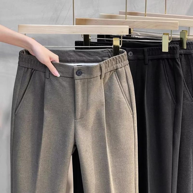 Yün Pantolon Erkek İlkbahar Ve Sonbahar Düz Dokuz Noktalı İnce Kesim Üst Sınıf Pantolon İş Gündelik Pantolon Erkek Pantolon Sonbahar Ve Kış_voghion.com