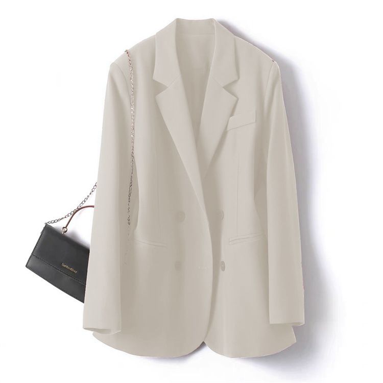 Blazer in stile coreano color lampone per donna - Giacca oversize dalla vestibilità comoda, adatta al lavoro e al weekend, in misto poliestere doppiopetto_voghion.com
