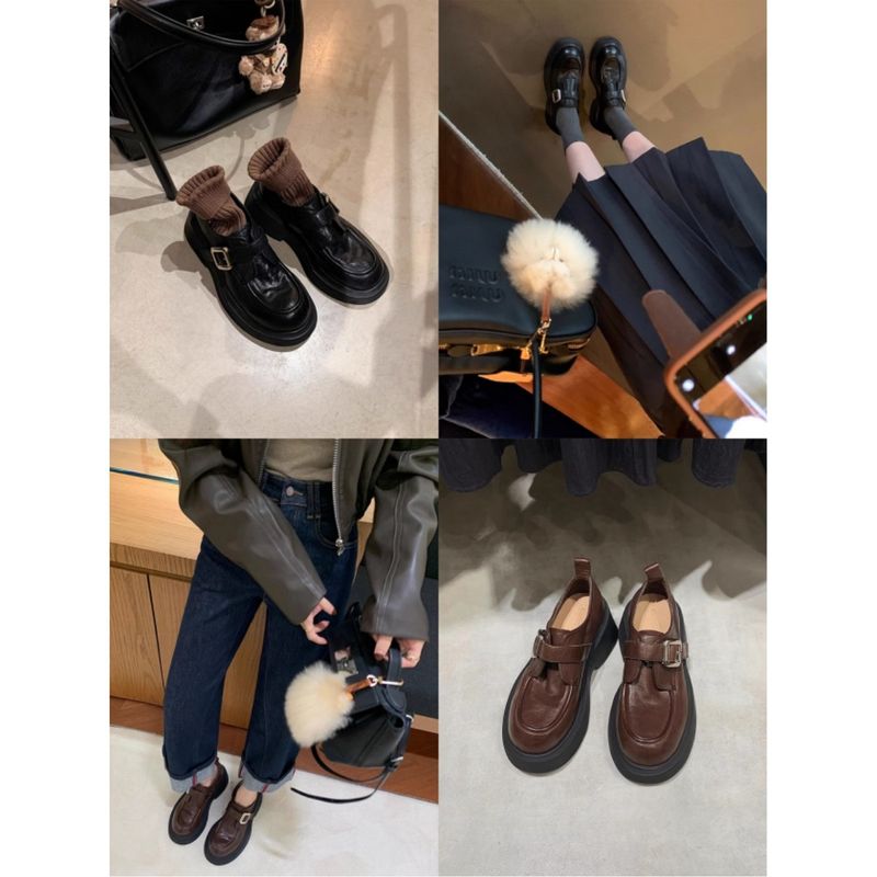 Cowhide Verion ~ Grape Mom Same Style Wahed Genuine Leather Round Toe Britih Slip-On Chunky Heel Loafer Women'_voghion.com