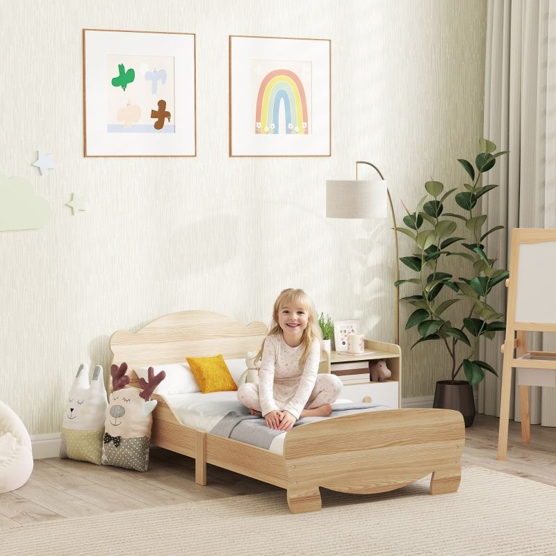 Kinderbett 143,5x80cm In Hausform, Massivholz, Mit Rausfallschutz, Naturholz_voghion.com