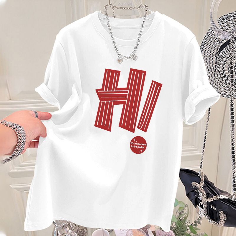 Women's summer new loose slimming fashion advanced sense all-match letter style top_voghion.com