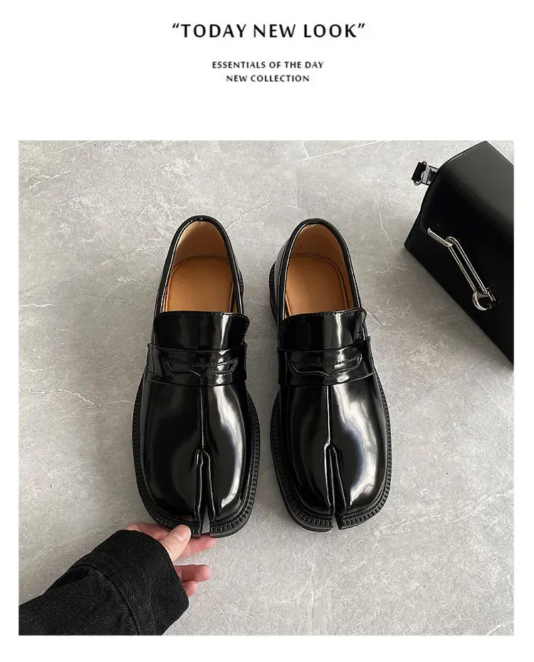 Heren Split Toe Horseshoe Dikke Zool, Lefu Tabi Schoenen, Lakleer, Koreaanse Versie, Trend, Casual Leren Schoen, S_voghion.com