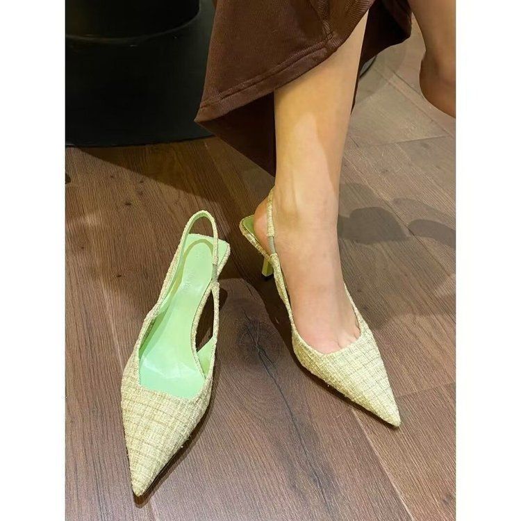 High-end Xiaoxiangfeng high heels stiletto pointed sandals women's new rear empty high-heeled sandals single shoes_voghion.com