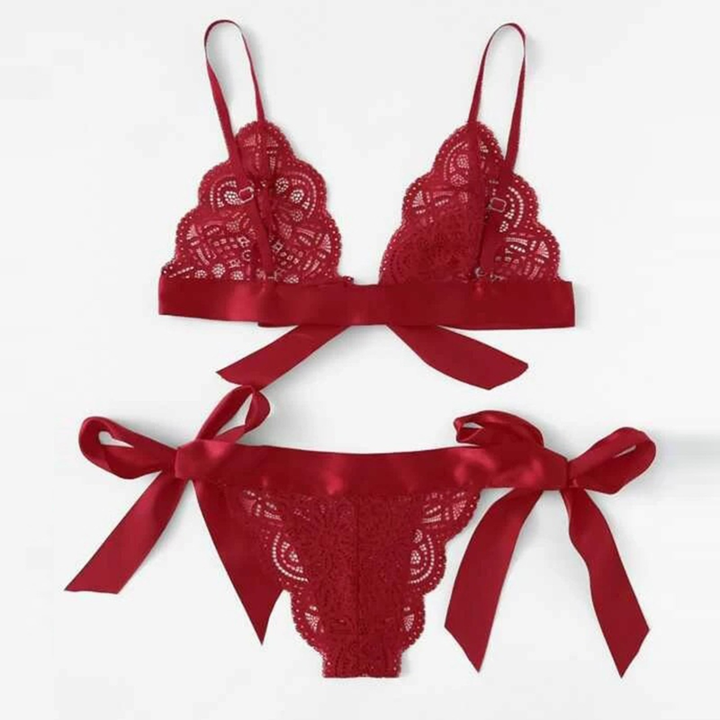 Femei sexy lenjerie intimă cu dantelă și nod dantelă seturi de sutien și chiloți_voghion.com