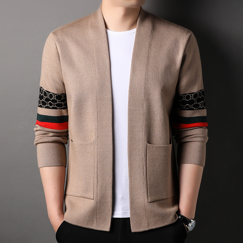 İlkbahar ve Sonbahar erkek Yeni Örme Ceket Moda Çok Yönlü Örme Hırka Yüksek Kaliteli Kazak erkek Üst_voghion.com