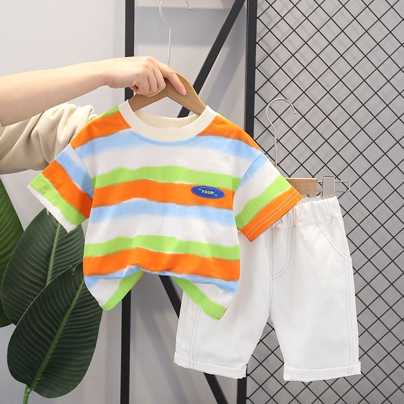 Ensemble deux pièces à manches courtes et imprimé coloré pour garçons de 1, 2, 3 et 4 ans, vêtements tendance pour bébés et enfants_voghion.com