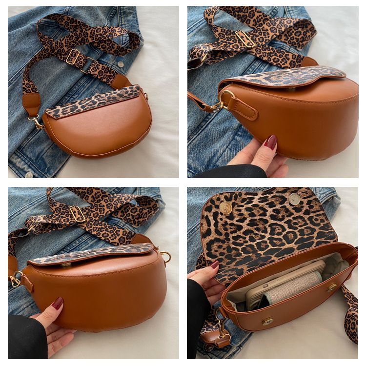 Borsa a tracolla semplice in versione coreana, borsa a tracolla piccola, versatile e alla moda, con tracolla larga e stampa leopardata, 2025_voghion.com