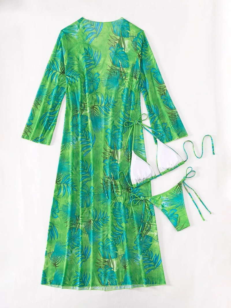 Badekleeder Fraen Split Dräi-Stéck Laangärm Blouse Internet Promi Riemen Bikini_voghion.com