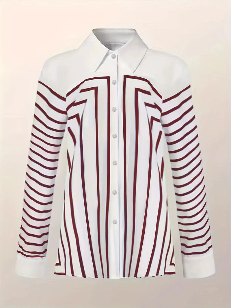 Luxury Crêpe De Chine Striped Blouse - Oversized Long Sleeve Silk Shirt For Women (White/Blue/Rose, S-XXL)_voghion.com