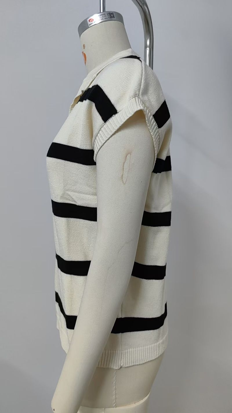Gilet a righe casual da donna con risvolto_voghion.com