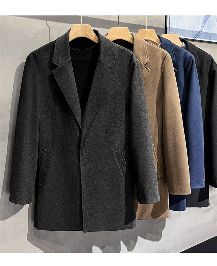 Men’s Korean-Style Wool Blend Suit Jacket – Autumn & Winter Casual Blazer, Slim Fit, Office & Smart Casual (Black/Grey/Brown/Blue/Khaki, S-4XL)_voghion.com