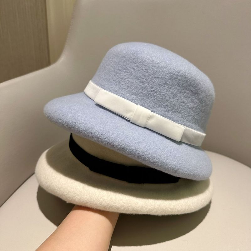 100% Australian Wool Women's Fisherman's Hat, Small Size With Velvet Bow For Fall And Winter, French-style Elegant Bucket Hat_voghion.com
