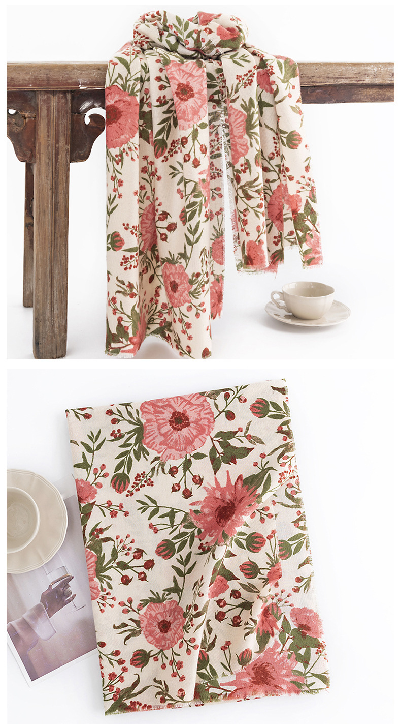 Bedruckter langer Schal aus Kaschmirimitat für Damen, leichter Luxus-Stil, warmer Blumenschal, modischer Pendler-Stil, Kälteschutz-Halstuch_voghion.com