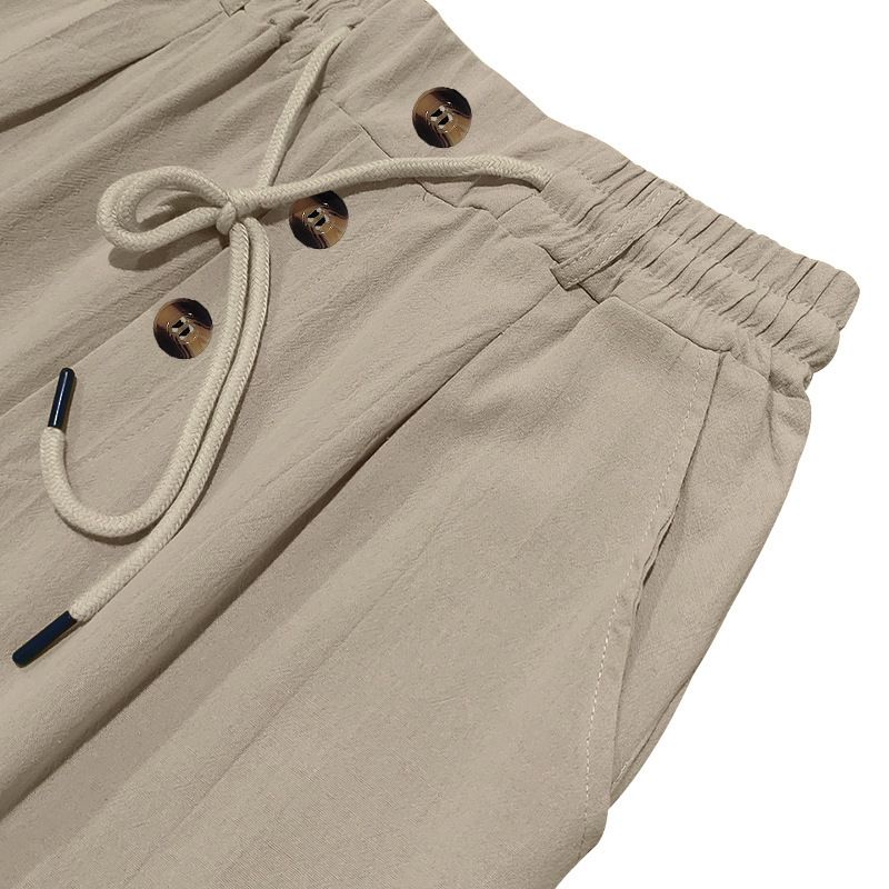 Pantaloni casual da spiaggia a vita alta con spalline dritte in cotone e lino, nuovi alla moda per uomo, primavera e autunno_voghion.com