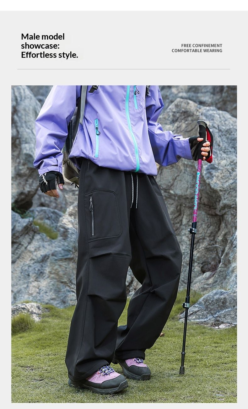 Pantalon cargo unisexe à jambes droites, coupe droite, doublé polaire softshell, résistant à l'usure et déperlant, idéal pour la randonnée en plein air (001 IZEXX)._voghion.com