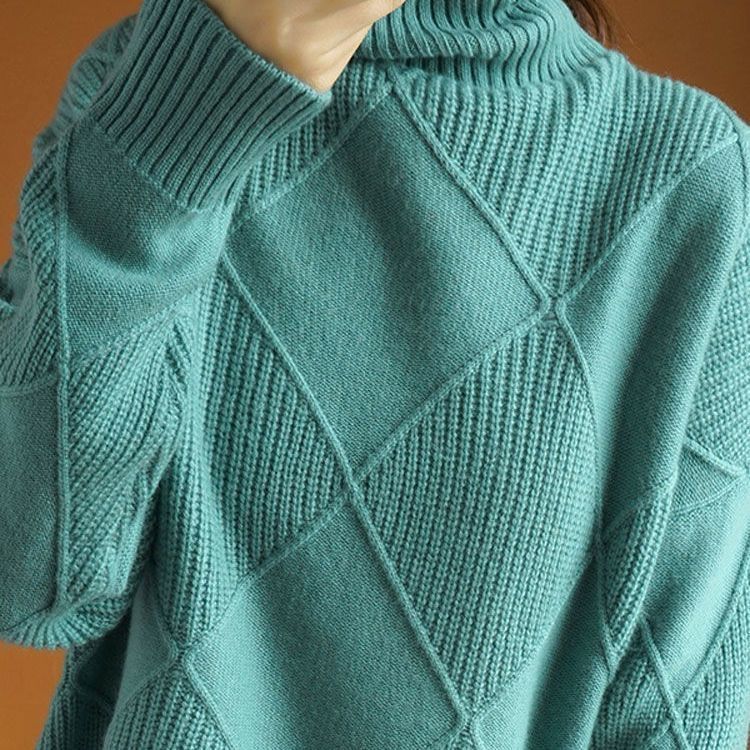 Maglione pullover da donna autunno e inverno nuovo, spesso, caldo, alla moda, lavorato a maglia, in lana, con collo alto DF4845_voghion.com