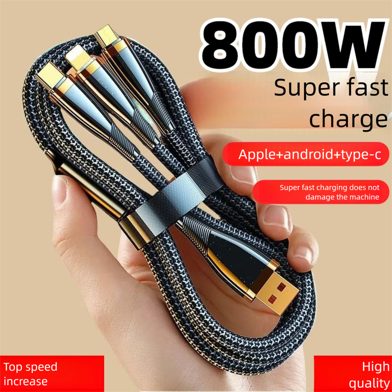 800W Super Fast One-to-Three Data Compatible Withiphone OPPO Huawei Vivo Xiaomi Three-in-One Charging Cable_voghion.com