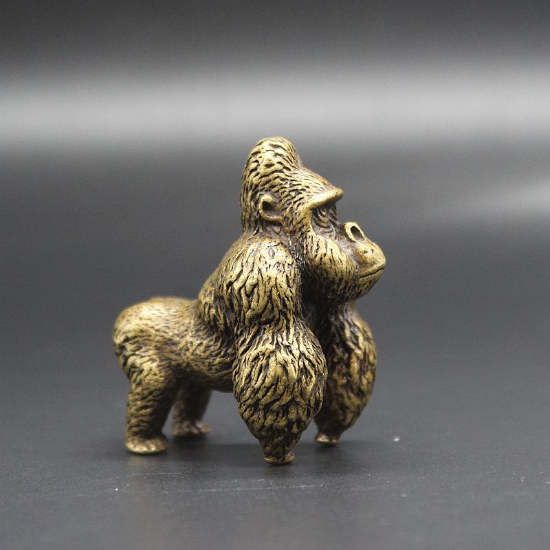 Precisionsmassiv gorilla liten prydnad, konst, husdjur, apa, kopparhandtag, antik mikrosnideri, antik, gammal bronsvara_voghion.com