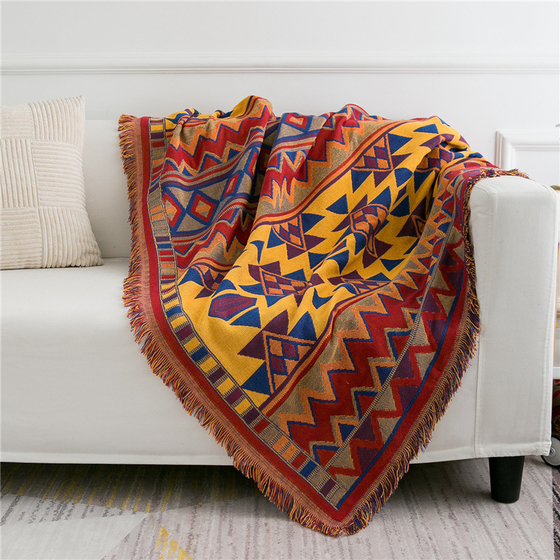 Ethnic style double-sided thickened thread blanket sofa cushion, exposed business blanket, dustproof and aesthetically_voghion.com