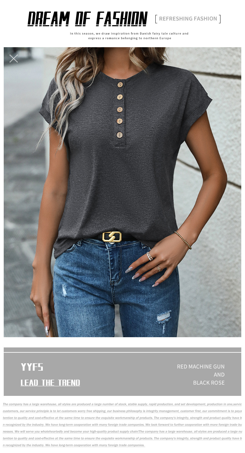 T-shirt basic senza maniche tinta unita con bottoni tinta unita_voghion.com