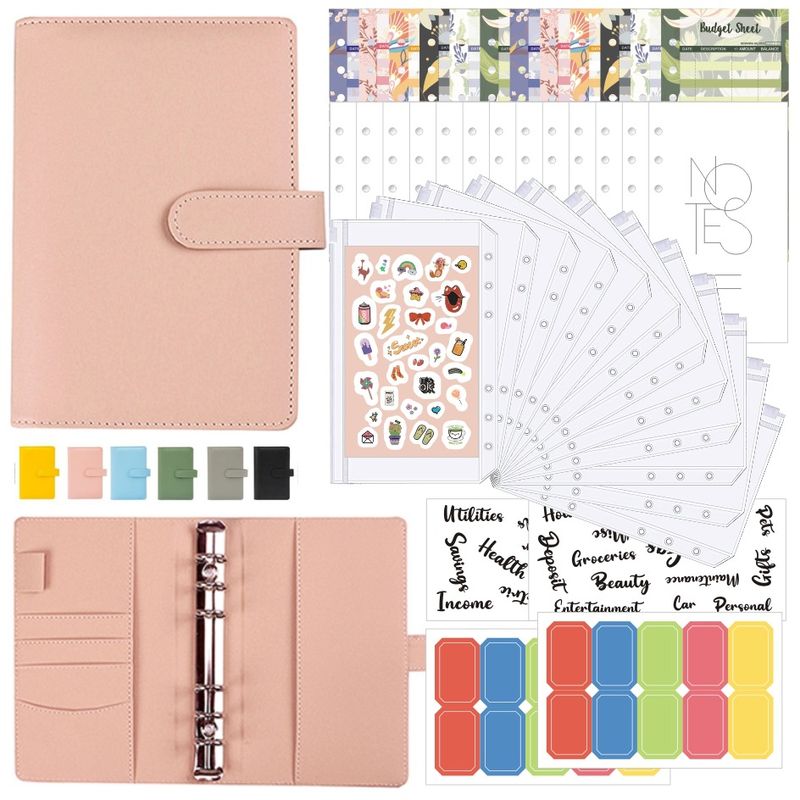 Navulbare notitieboeken met kliksysteem, Macaron Floral, nieuwe A6 leren map, handboek, budgetboek_voghion.com