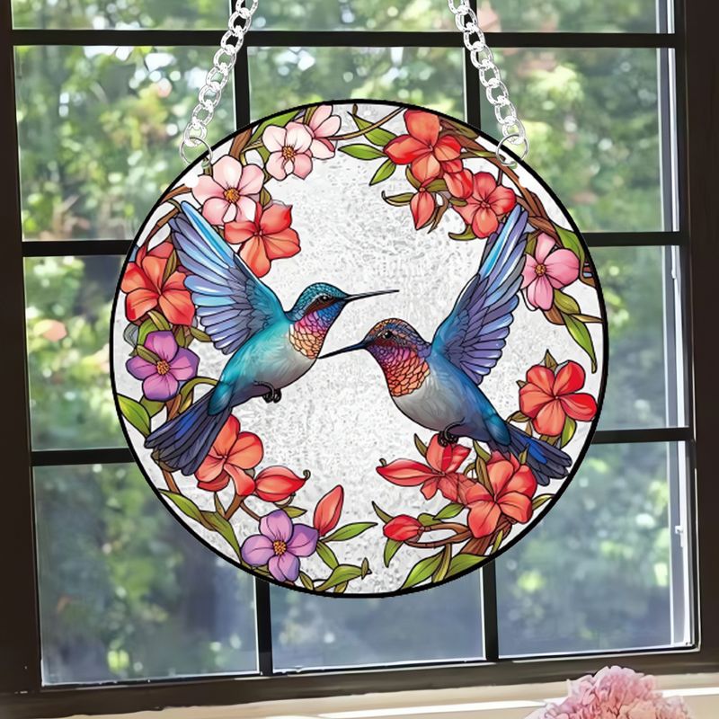 Multiple bird butterfly double-sided printed acrylic Suncatcher home pendants with chains and suction cups_voghion.com