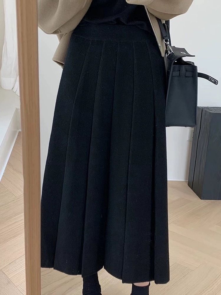 Gonna midi snellente a vita alta, a trapezio, in lana grigia ChicShe, per donna, autunno inverno 2025_voghion.com