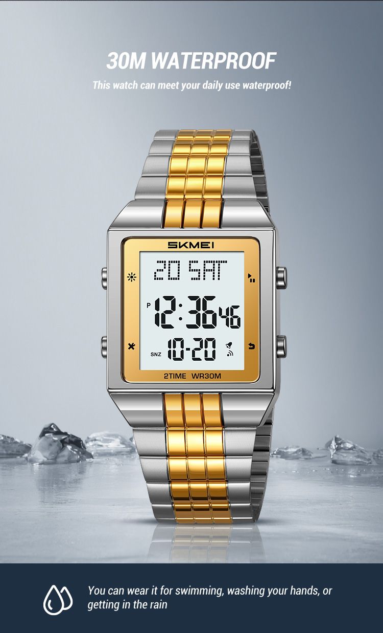 Digitale Uhr Mode Elektronische Uhren Für Herren Frauen Wasserdicht Edelstahl Streifen Stoppuhr Armbanduhr Reloj Hombre_voghion.com