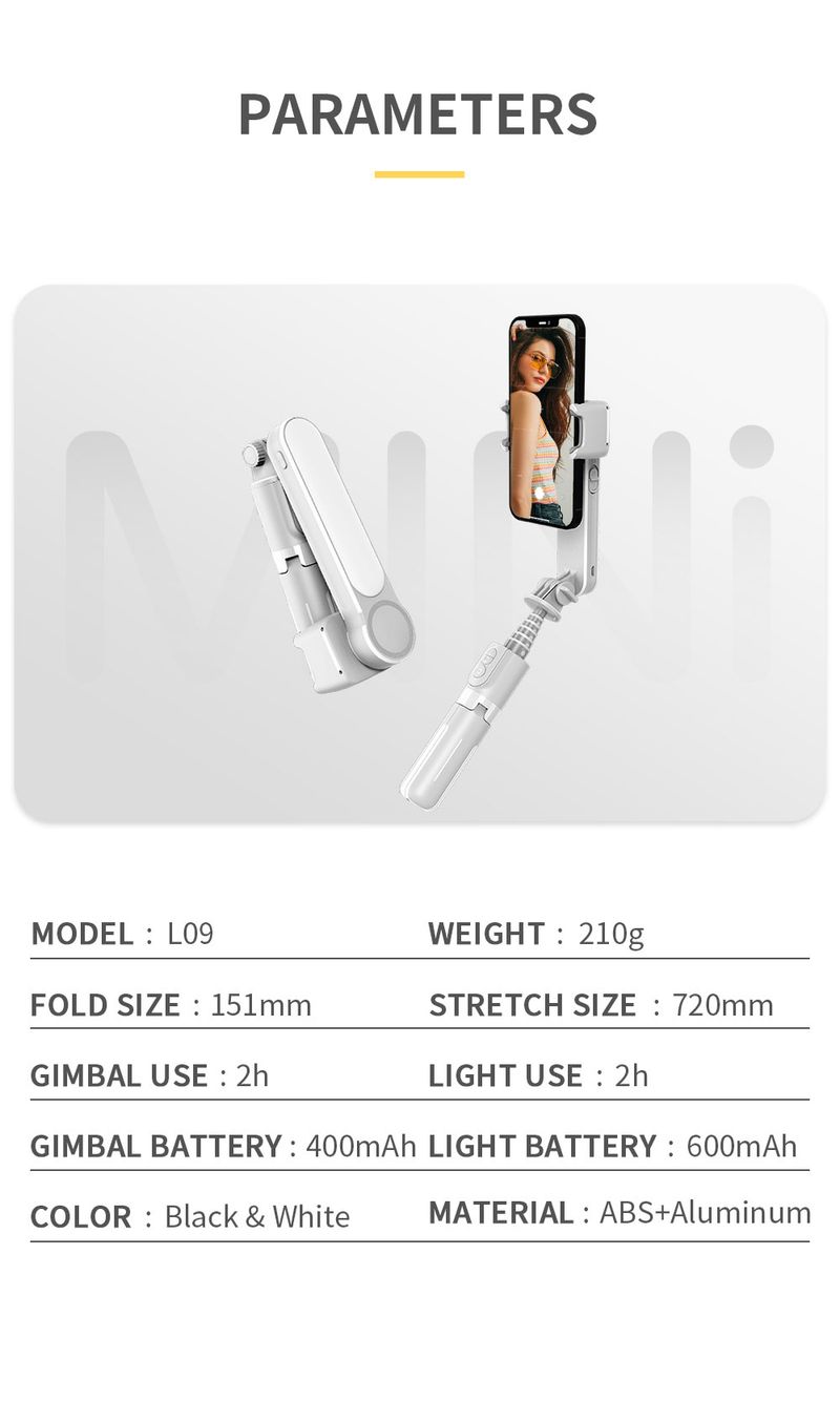 Handheld Gimbal Stabilizer Stick L09 Bluetooth Mobile Phone Holder Adjustable Fill Light Selfie Stand For IPhone/Xiaomi_voghion.com
