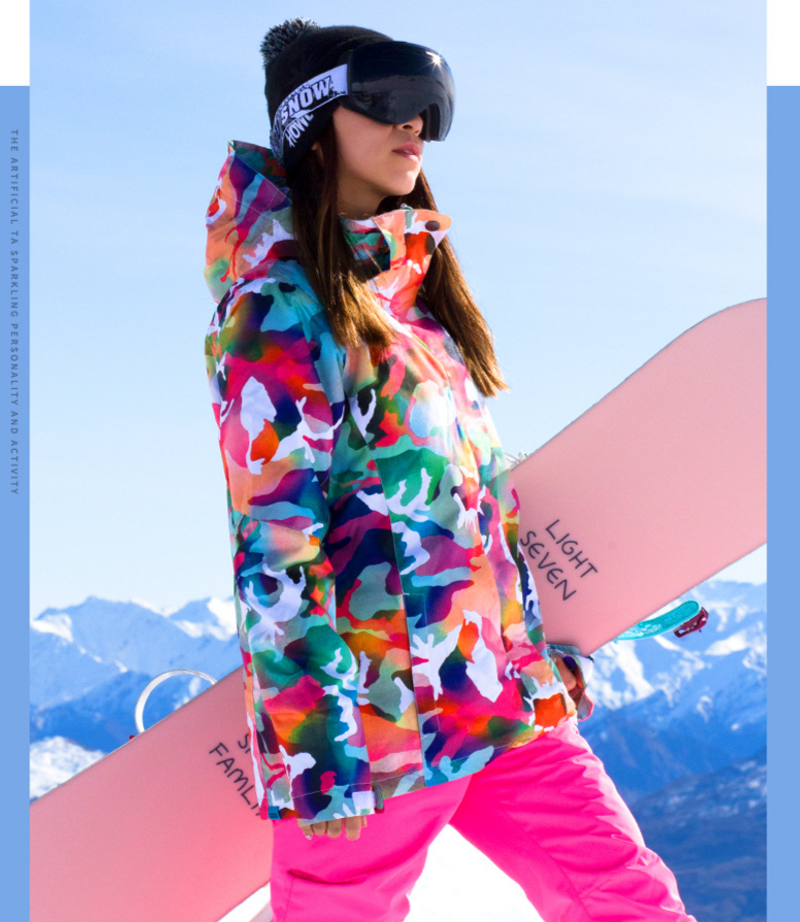 Damen Skijacke, winddicht, wasserdicht, Clip, Baumwolle, warm, Outdoor, Camouflage, Übergröße_voghion.com