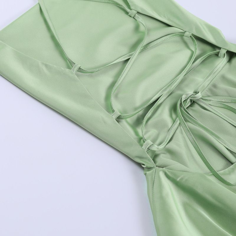 Damenbekleidung sexy Taschenkragen rückenfreies Trägerkleid Temperament heißes Mädchenkleid kurzer Rock_voghion.com