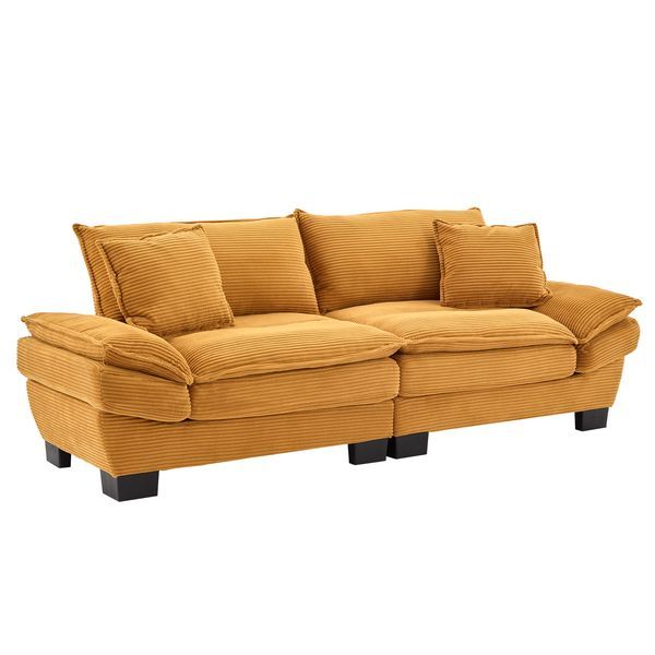 Corduroy Sofa Sleeper Couch Loveseat Sofa With Pillows Comfy Upholstered Deep Seat Sofa For Bedroom,Living Room,Apartment,Office,Dorm-Yellow Corduro_voghion.com