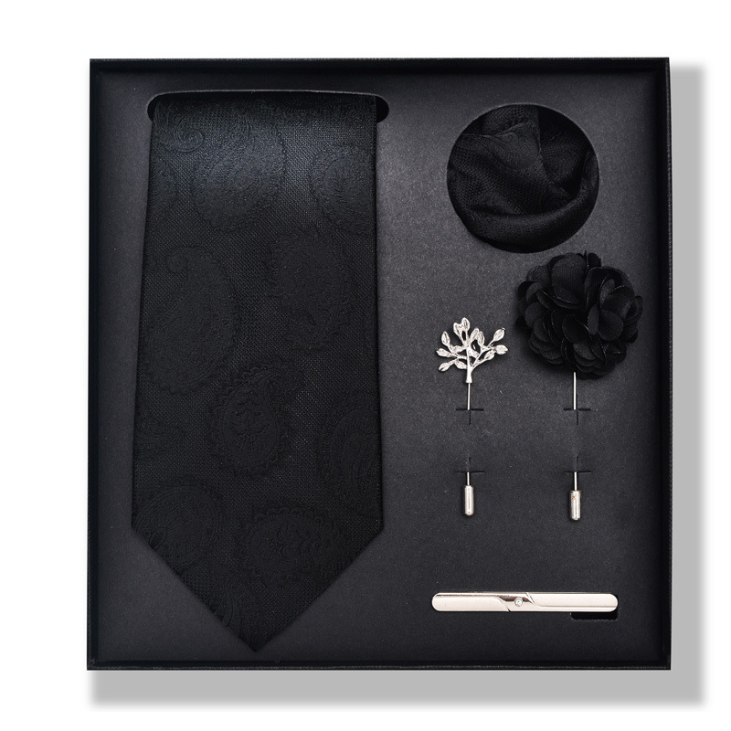 Set da uomo alla moda in tinta unita a righe con anacardi, confezione regalo da 6 pezzi, set con corsetto con fermacravatta e sciarpa quadrata_voghion.com