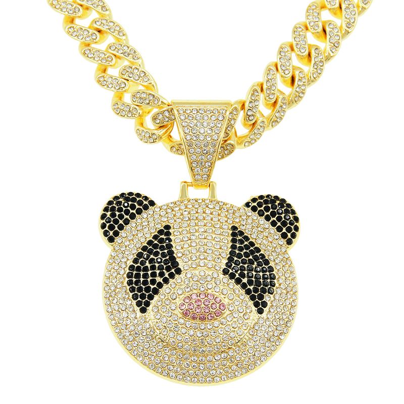 European And American HipHop Exaggerated 3D Panda Pendant Cuban Necklace Personalized Trendy Punk Cool Neck Chain Accessory_voghion.com