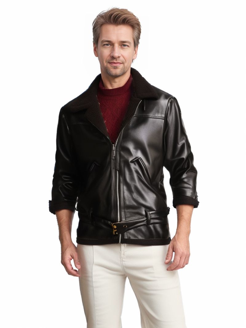 Giacca da uomo in pelliccia di montone spessa e pesante, a maniche lunghe, realizzata a mano in Svizzera_voghion.com