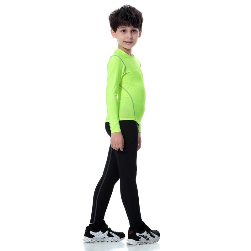 Tuta a compressione da basket per bambini, strato di base da calcio per ragazzi, pantaloni lunghi elastici ad asciugatura rapida per lo sport e lo yoga_voghion.com