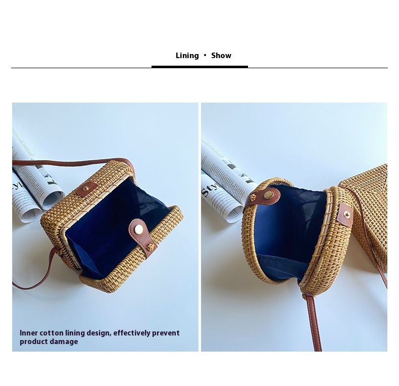 Nuova borsa in tessuto di vite con mini borsa a croce diagonale Cestino serie foresta Borsa con fibbia in pelle a spalla singola intrecciata a mano in arte vintage_voghion.com