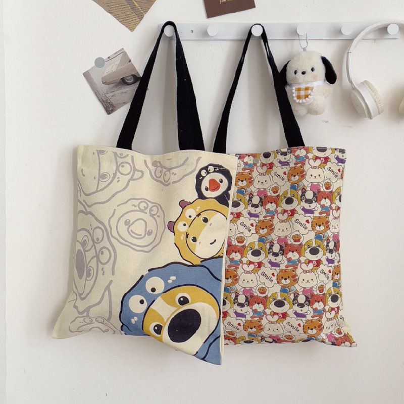 Zaino da viaggio in tela ecologico, di grande capacità, con tracolla singola, per studenti, di alta qualità, stile cartone animato_voghion.com