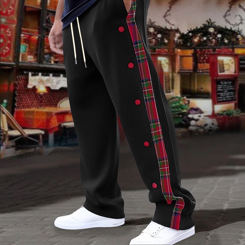 Klassische, gerade geschnittene Freizeithose mit Knopfleiste für Herren – atmungsaktives Polyester, bequeme Passform für Outdoor- und Alltagskleidung (Weiß/Schwarz_voghion.com