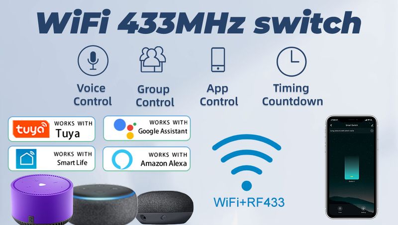 Smart Touch-afbryder Tuya Wifi-vægafbryder Alexa til belysning 1/2/3-gang 433Mhz 220V/110V uden neutral Google Home_voghion.com