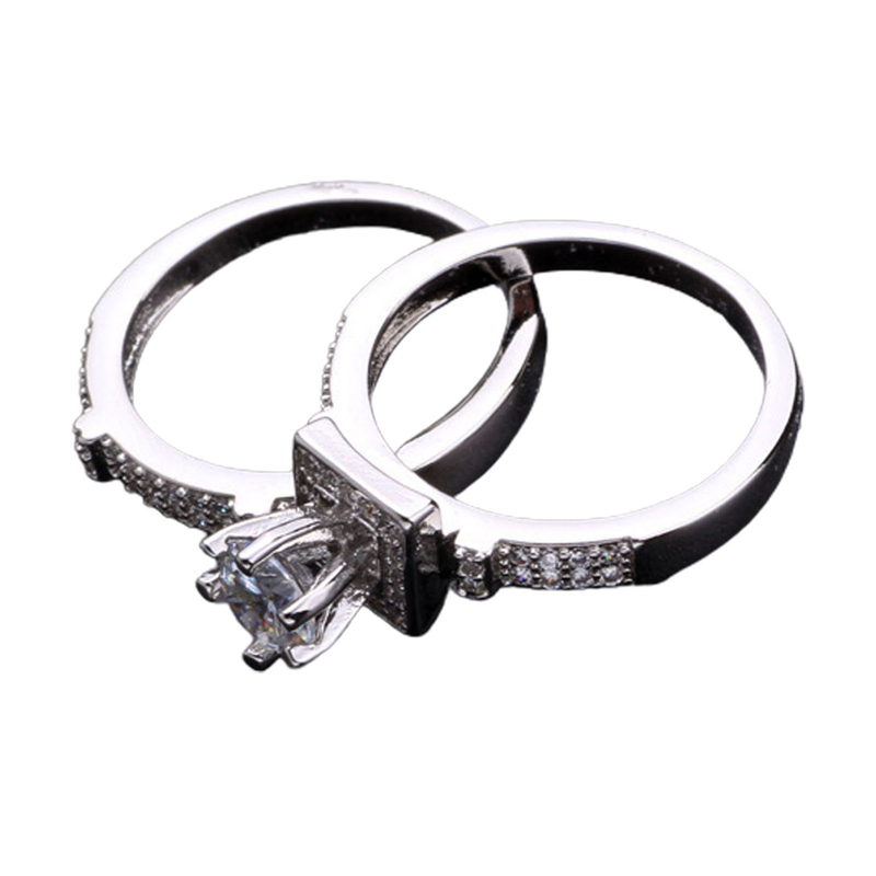 Shuosbai 1 Pair Couple Rings Geometric Rhinestones Jewelry Exquisite Bright Luster Rings for Wedding_voghion.com