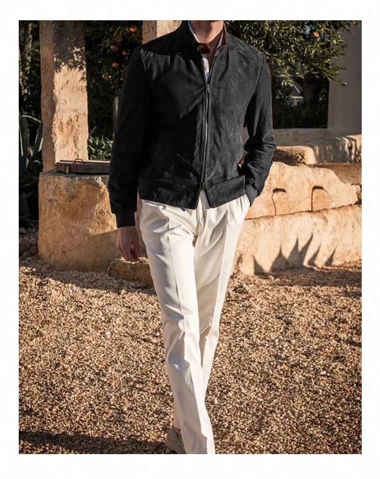 Abbigliamento uomo Primavera e autunno Moda uomo per il tempo libero Giacca in pelle scamosciata tinta unita Giacca a vento uomo sottile_voghion.com