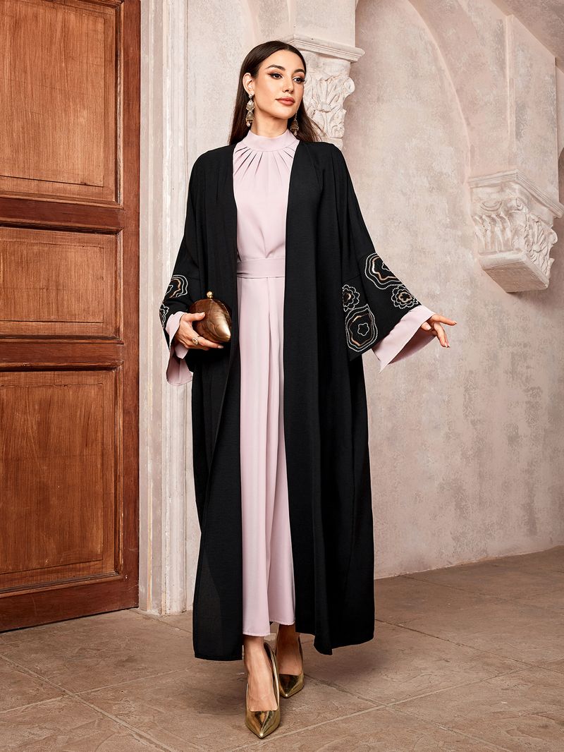 Women's Clothing Open Cardigan Dubai Stitched Color Block Batwing Sleeve Robe Elegant Classy_voghion.com