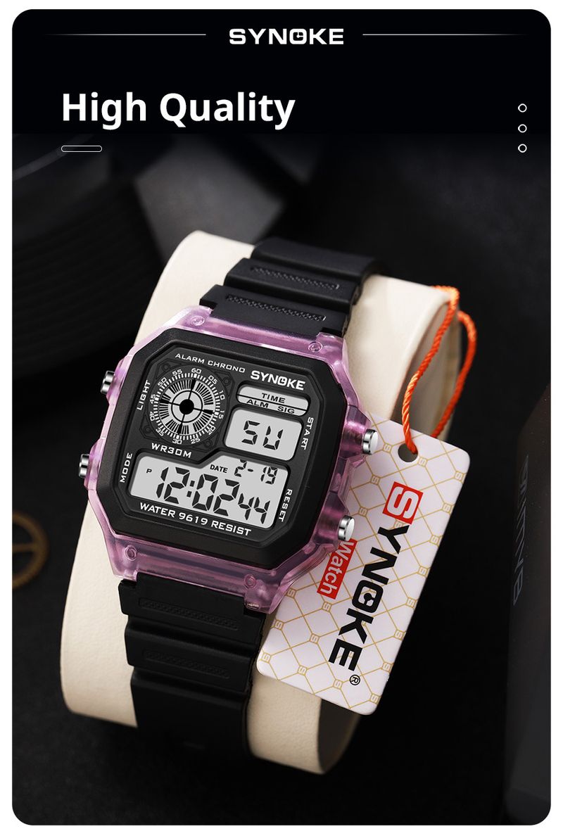 Orologio elettronico per studenti SYNOKE luminoso impermeabile sportivo da uomo quadrato classico retrò alla moda sportivo nuovo prodotto colore trasparente_voghion.com