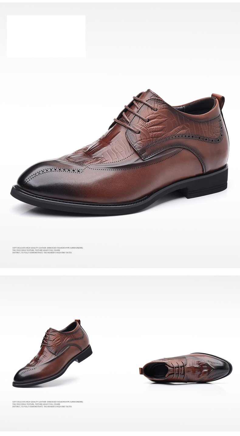 Inner height business leather shoes men's real leather shoes British style Brock carved commuter formal men's shoe toe layer cowhide_voghion.com
