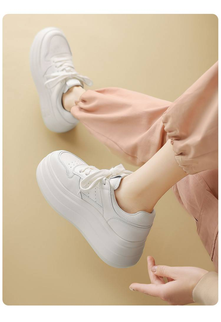 cameido Women's Thick - Soled White Sneakers, Spring 2025 Platform Casual Shoes, Elevating Lace - Up Slip - On Shoes For Women_voghion.com